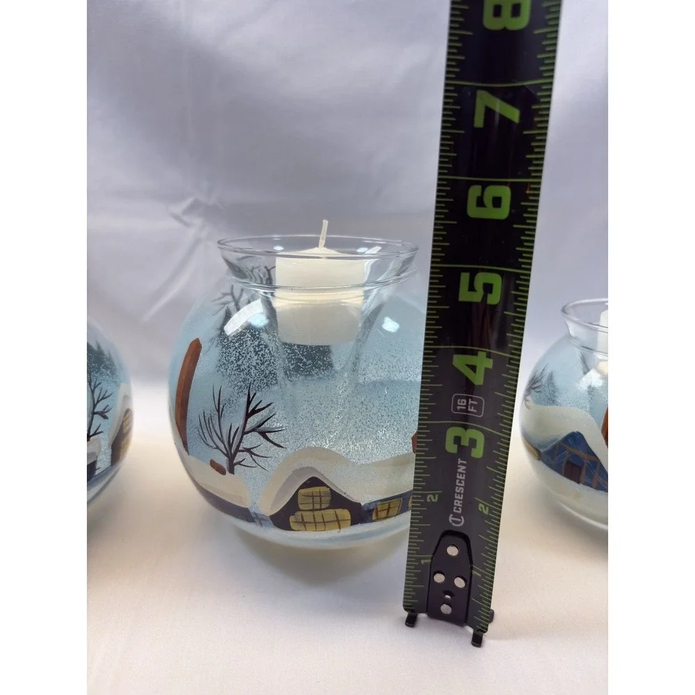 HomeTrends Set of 3 Glass Snow House Ice Holiday Votive Holders Winter with box